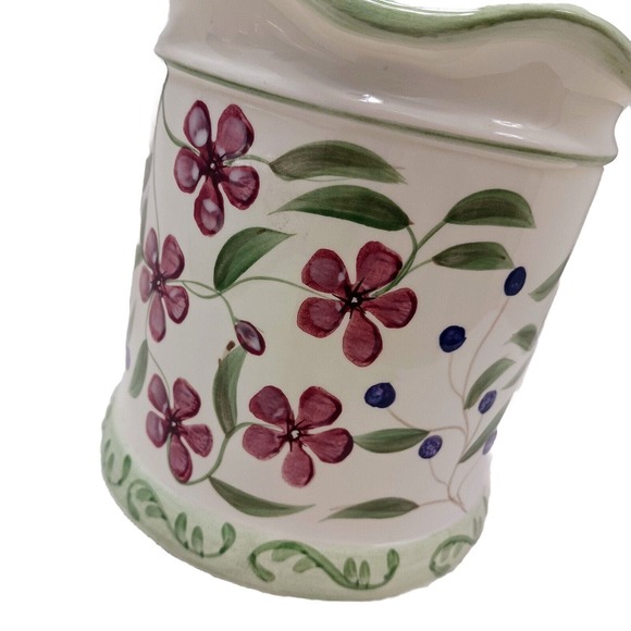 Vntg Hand Painted Ceramic Canister w Lid Butterfly Berries Flowers WHITE GREEN - Picture 16 of 16